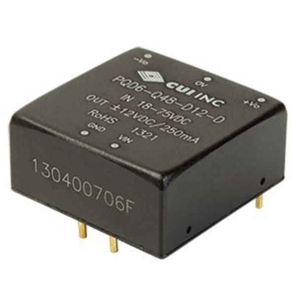 Cui Inc DC to DC Converter, 48V DC to 15V DC, 6VA, 0 Hz PQD6-Q48-S15-D